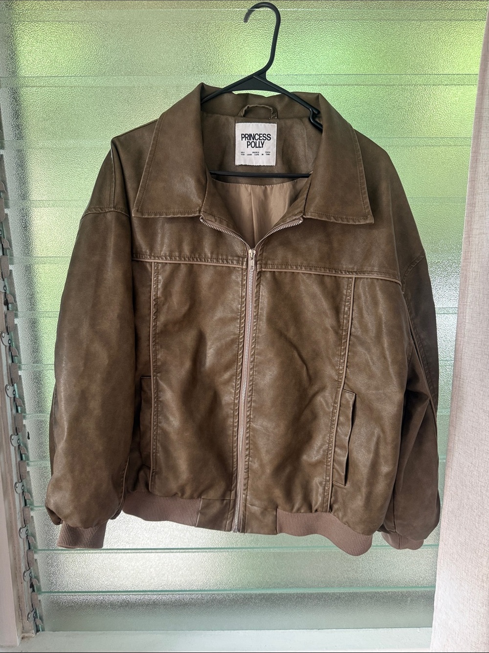 Princess Polly Olive Brown Faux Leather Bomber Jacket